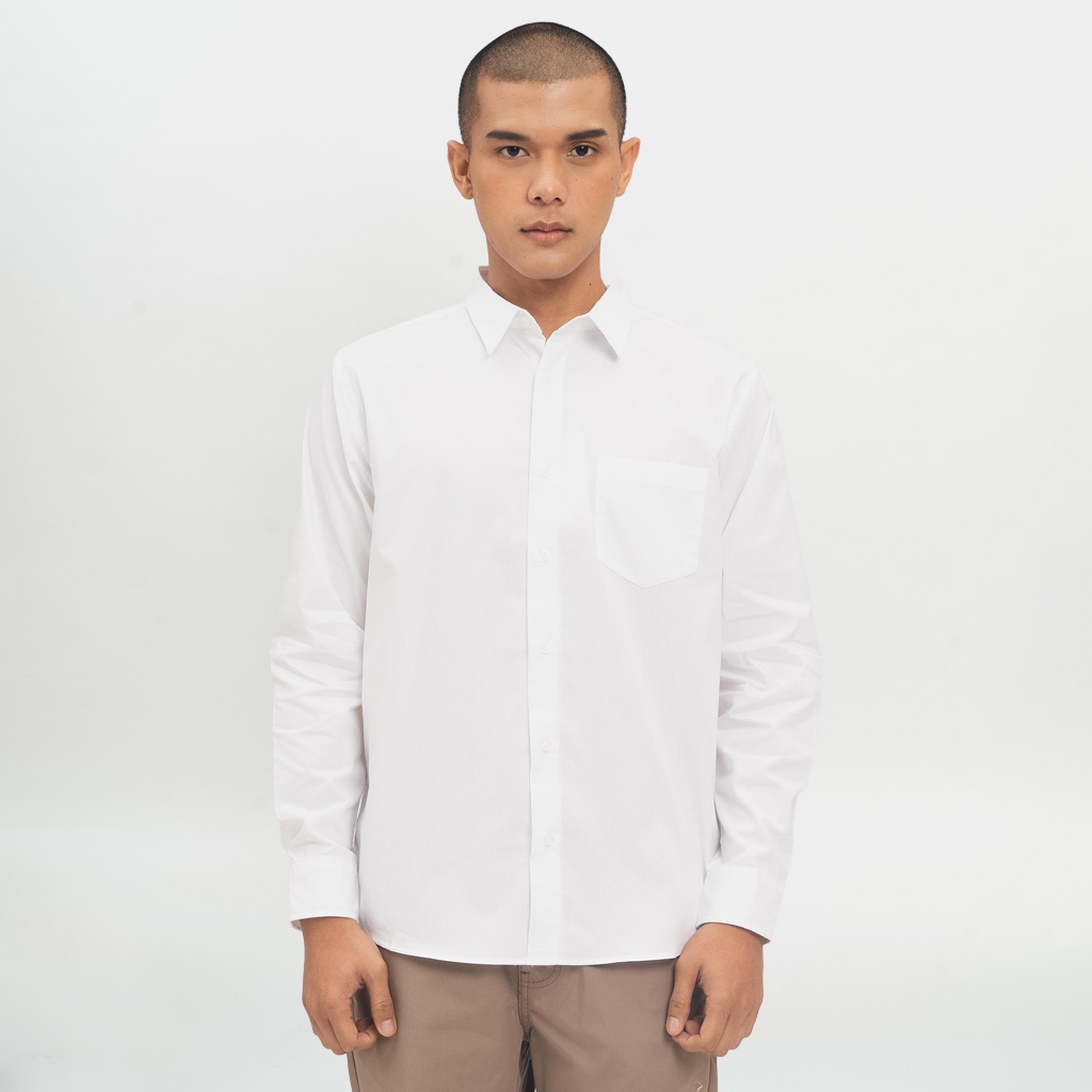 M231 Kemeja Pria Basic Polos Panjang Putih 1468A