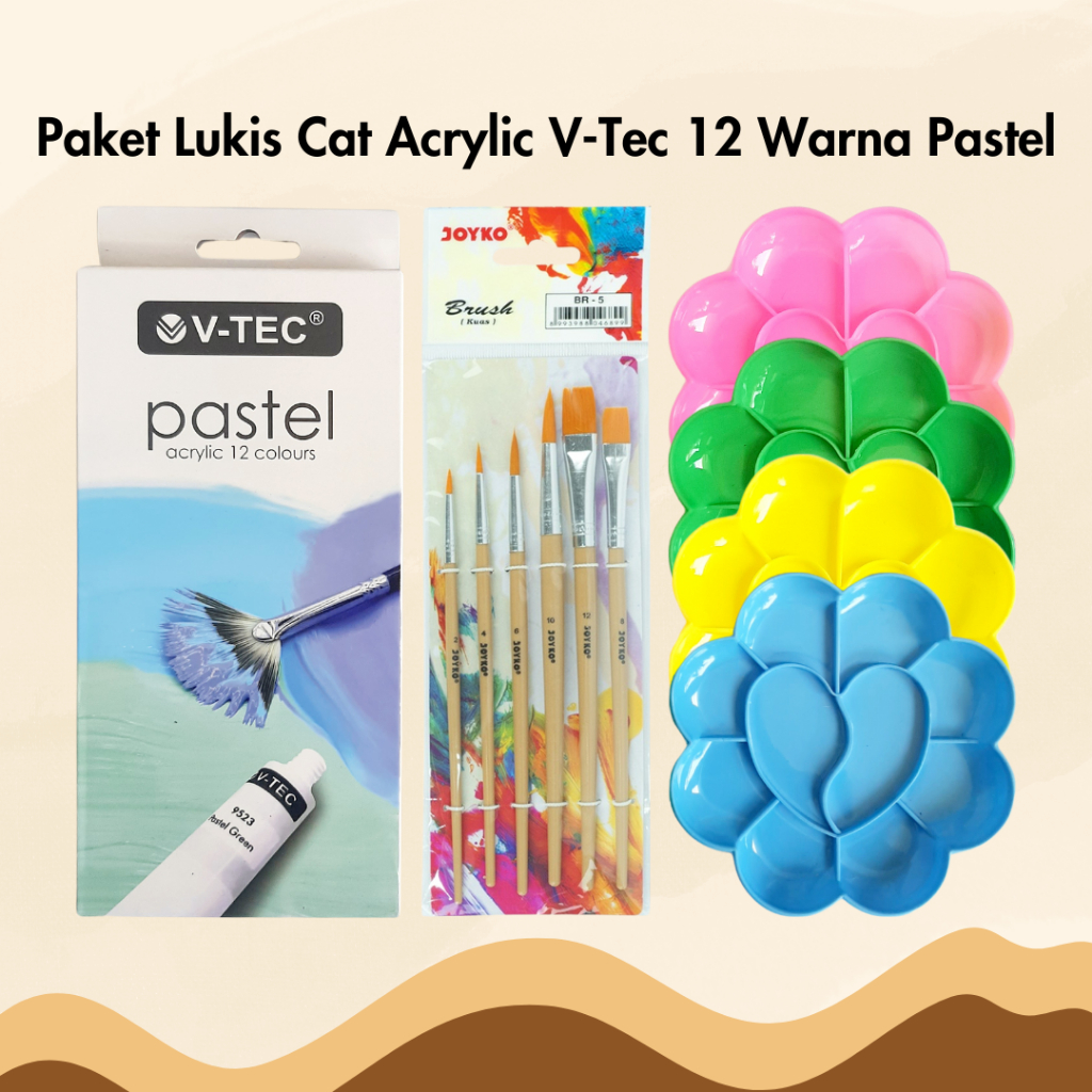 

Paket Melukis Cat Akrilik V-Tec 12 Warna Pastel PA-612 Set Cat Acrylic Kuas Palet Alat Lukis