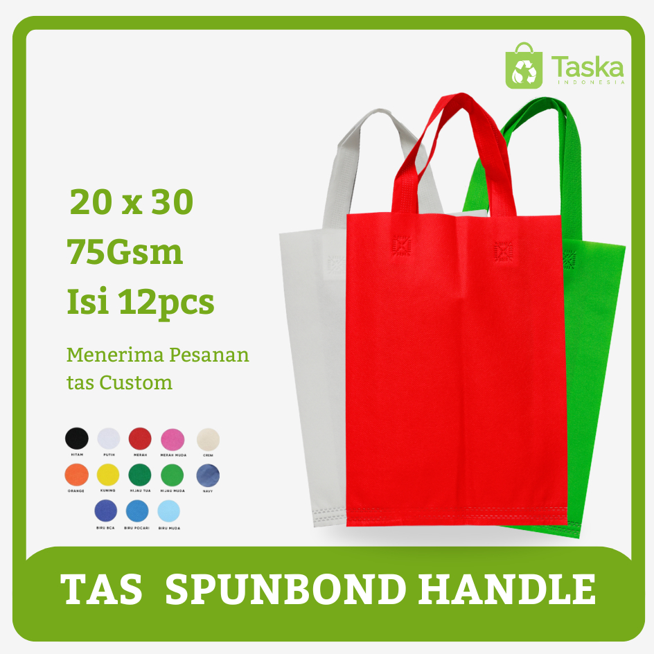 

Taska - Tas Spunbond Handle 20x30 Isi 12pcs Banyak Warna Tas Belanja Murah Goodie Bag Tas Souvenir