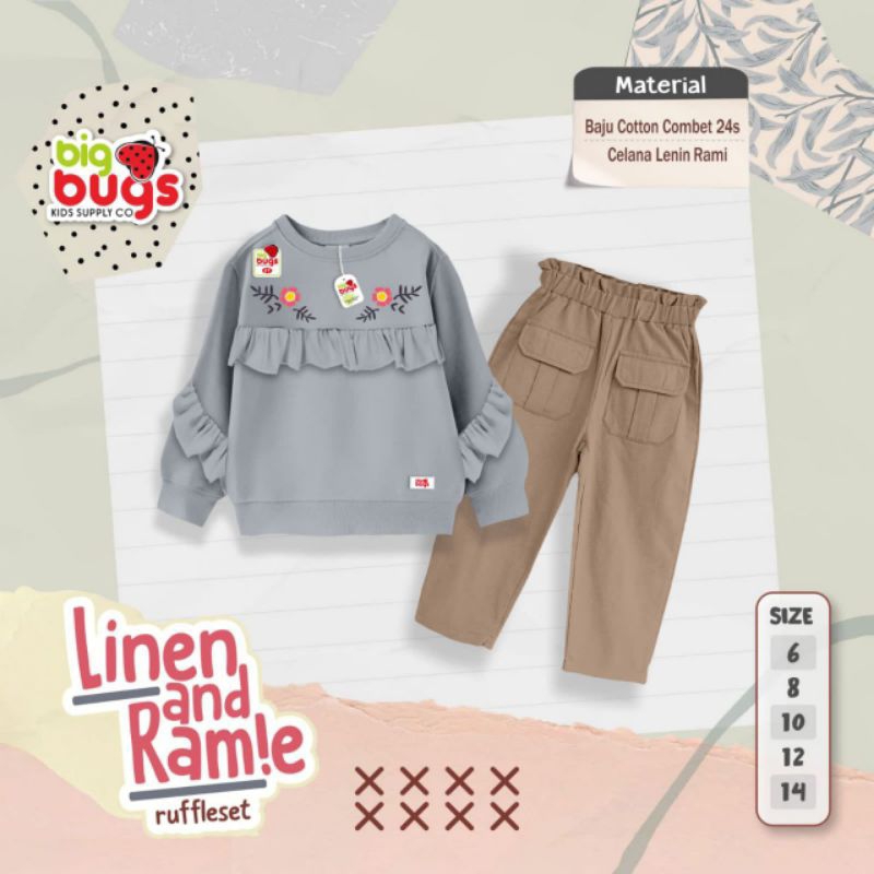 LINEN AND RAMIE GREY 8 RUFFLESET BY BIG BUGS