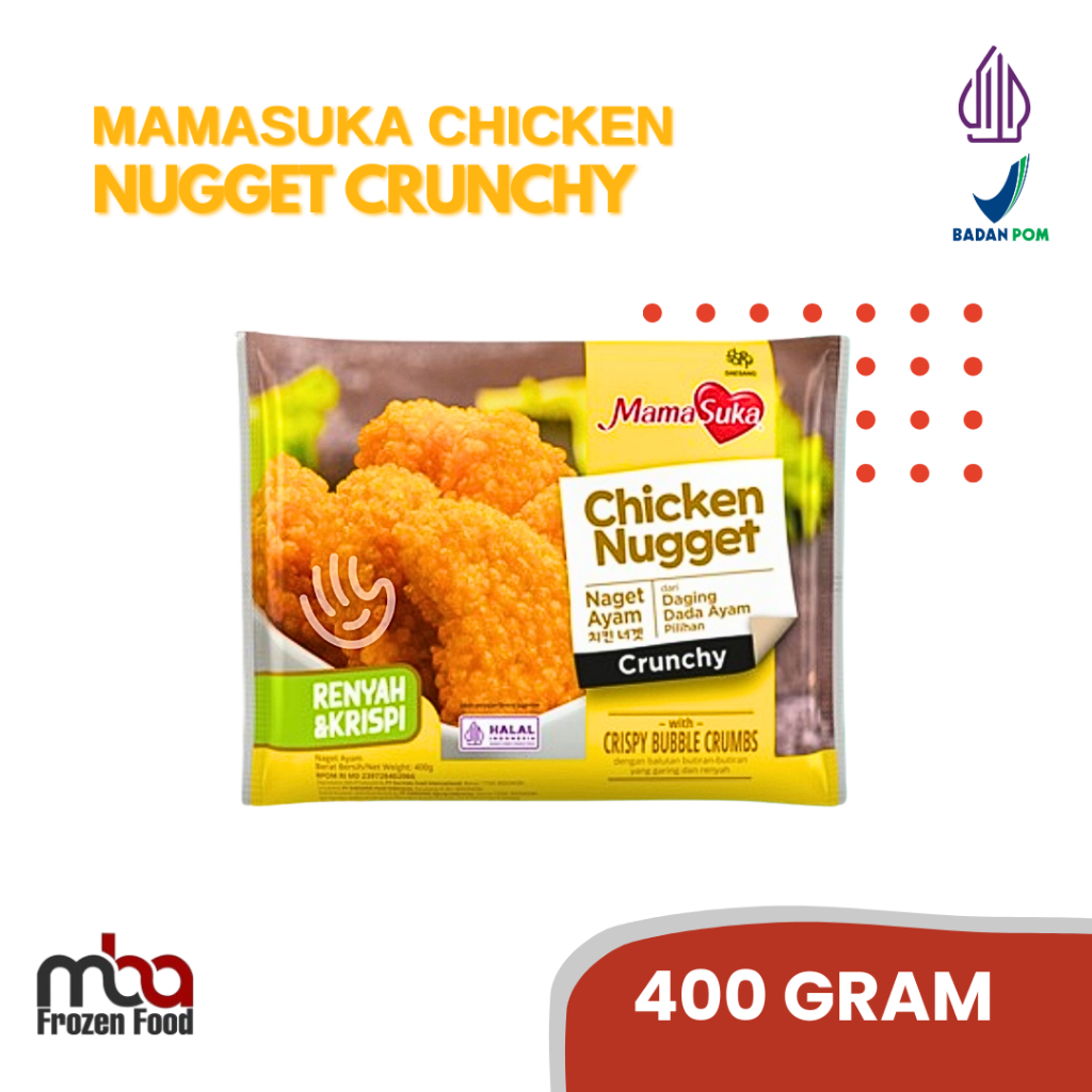 

MAMASUKA Chicken Nugget Chrunchy 400gr /Nugget /AyamTepung /Frozenfood /Nugget Ayam /Makanan Siap Saji /Makanan Beku /Ayam Goreng /Beku /Ayam Beku