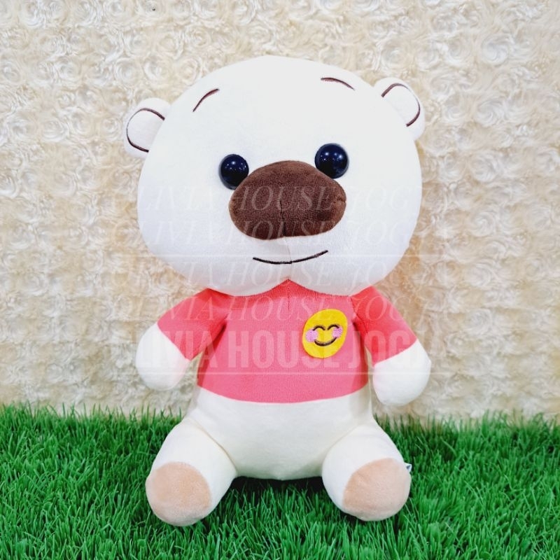 Boneka Bear Cream Soft Boneka Beruang Kaos Merah Boneka Bear Hidung Coklat Mata Hitam Keras