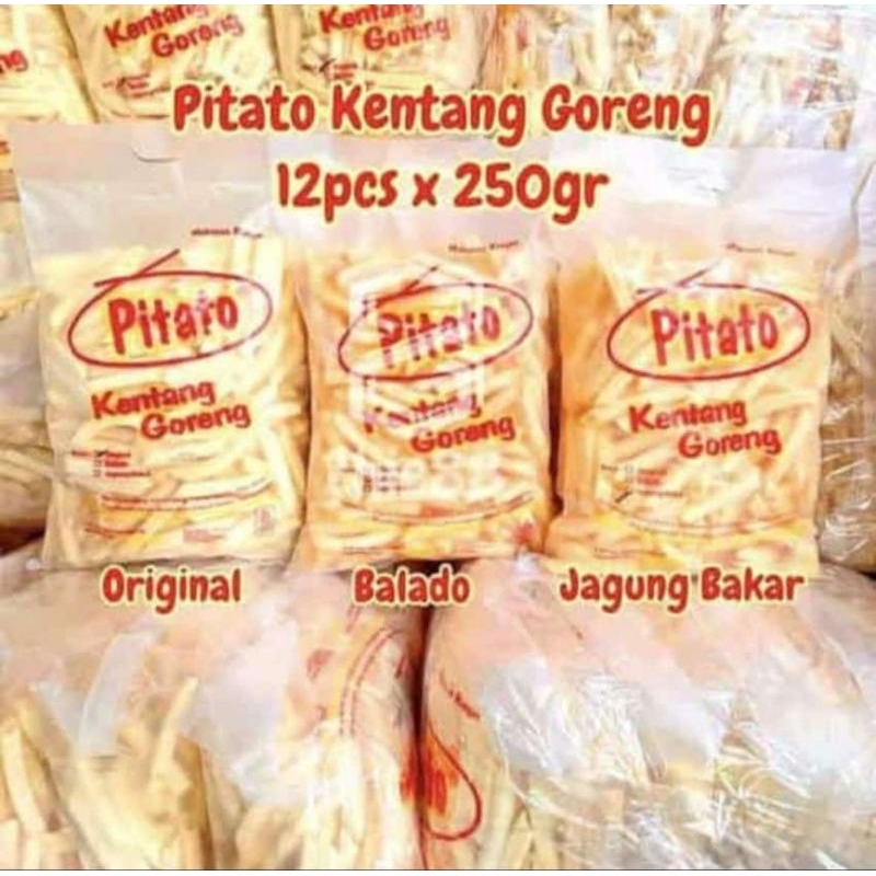 

Pitato Kentang Goreng 250gr Ori / Balado / Jagung Bakar (1 ball isi 12)