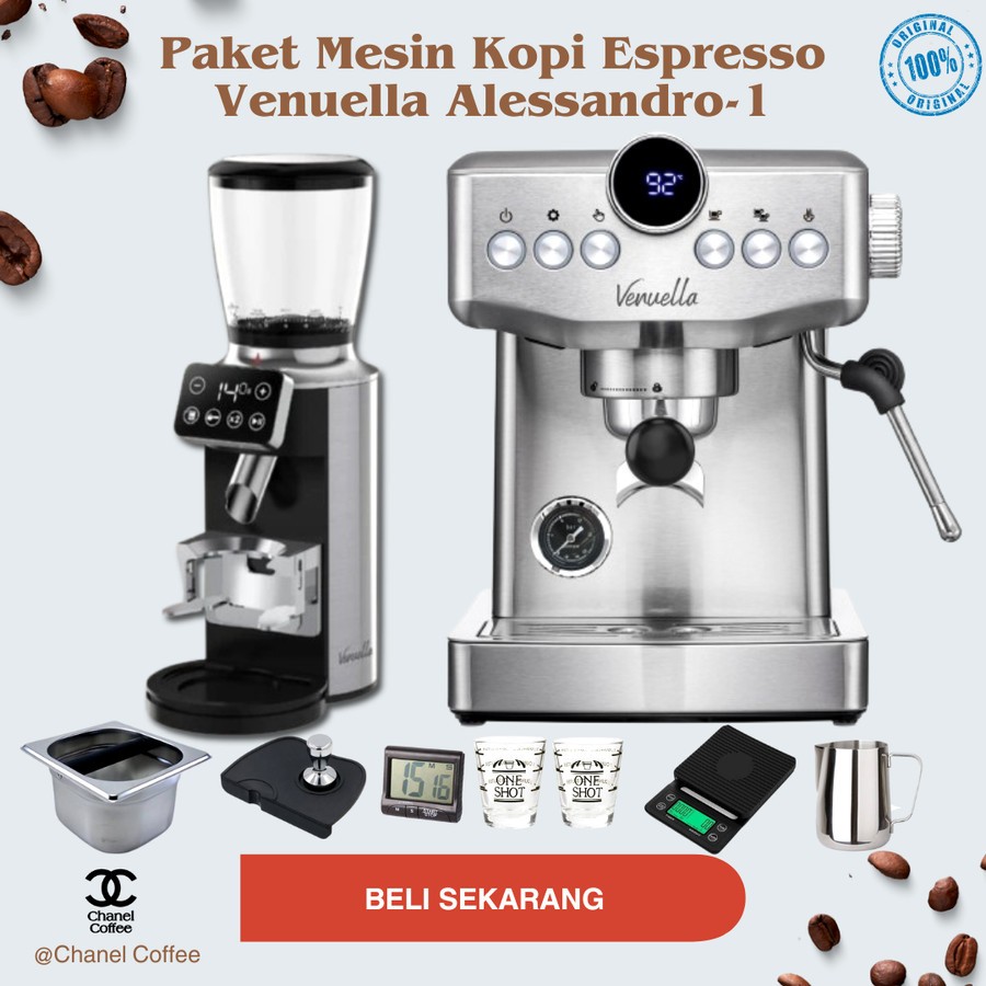 Paket Mesin Kopi Espresso For Home Venuella Alessandro-1 + Grinder Venuella Dario-1 Touch Auto + Too