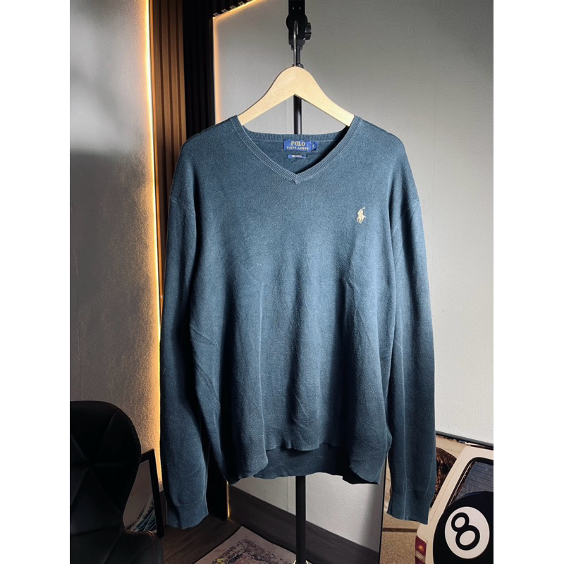 Polo Ralph Lauren V Neck Sweater Dark Grey Pima Cotton