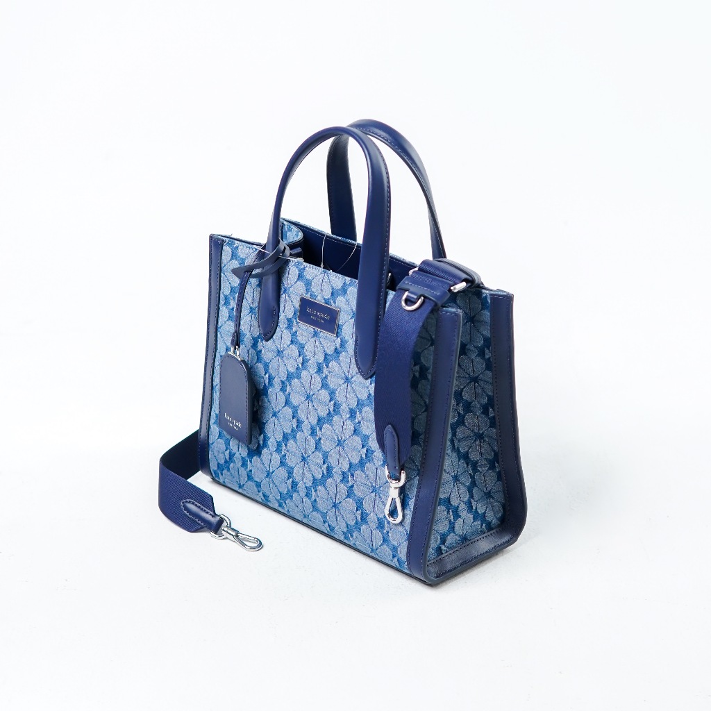 Tas KS JACQUARD FLORAL BLUE NAVY TOTE BAG WITH LS SMALL 100% ORIGINAL