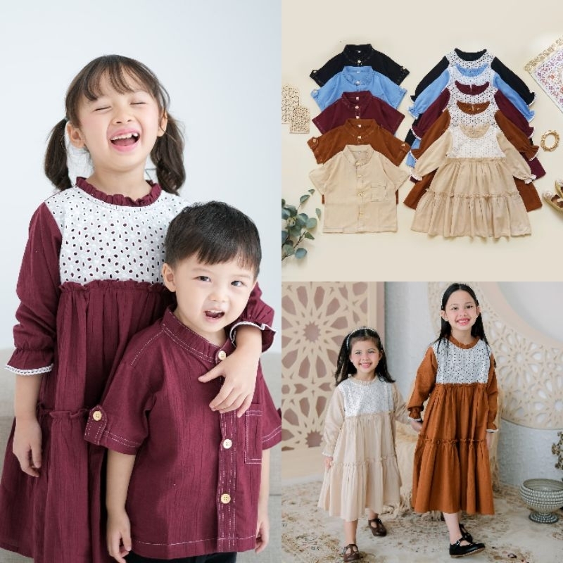 Moonf - Mahira Series | Couple Set | Dress Midi & Kemeja Koko Anak 1-8th