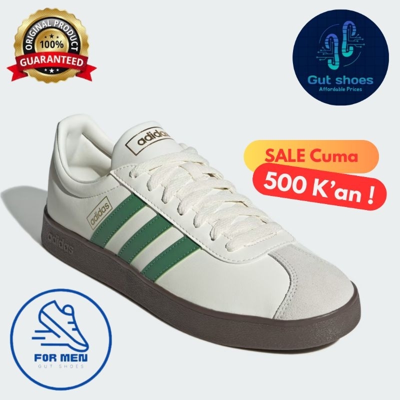 Sepatu Sneakers Pria Adidas VL Court Classic 100% Original From Adidas Official Store White Green JH