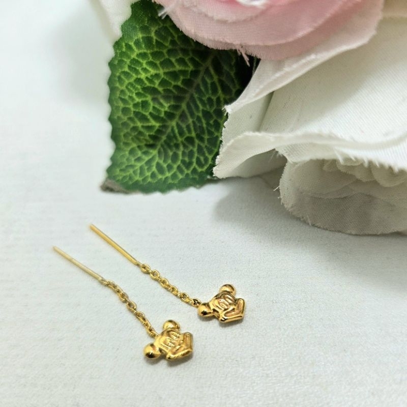 Anting Tusuk Rantai Mickey Mouse Emas Muda