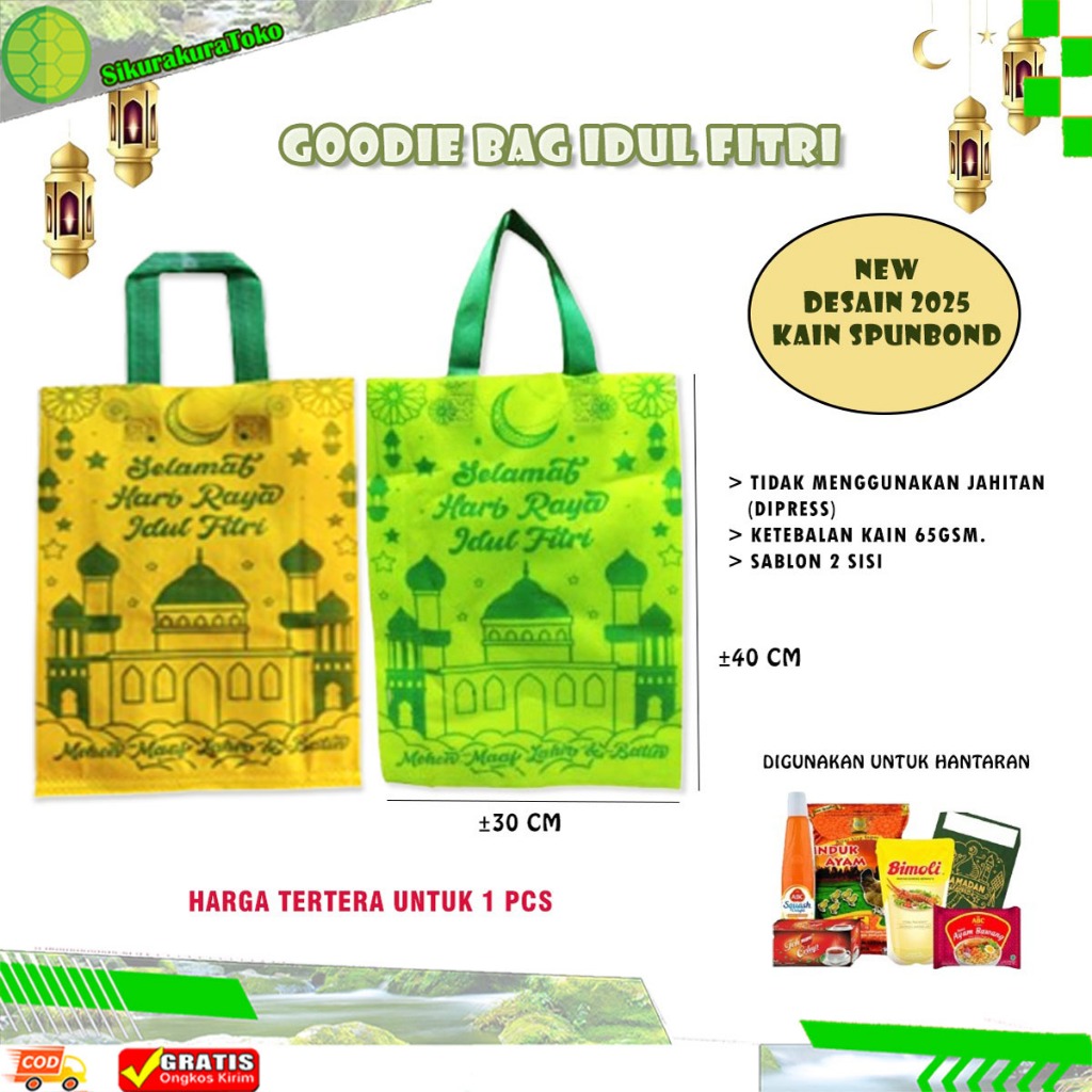 

(sda) Goodie Bag Spounbon Handle Idul Fitri Eid Mubarak Kain Tas Spunbond Lebaran