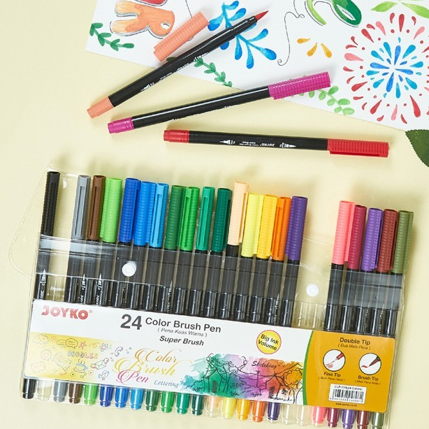 

Pen Kuas Warna 2 Sisi Color Brush Pen Double Tip Joyko CLP-13 (12 / 24 WARNA) Per 1 Set