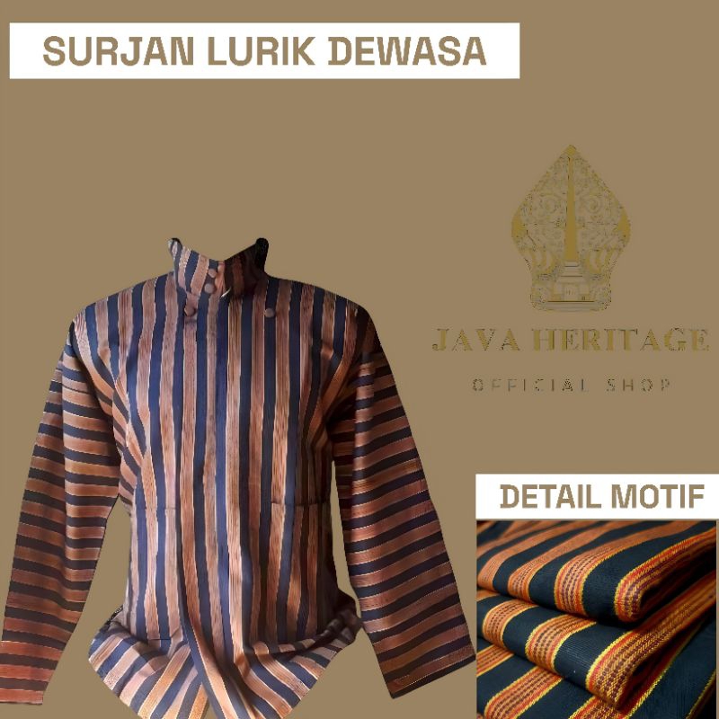 Atasan Baju Adat Jawa Surjan Lurik Pria | Baju Lurik Pria Bahan Kain Tenun Premium Size S - XXXL Baj