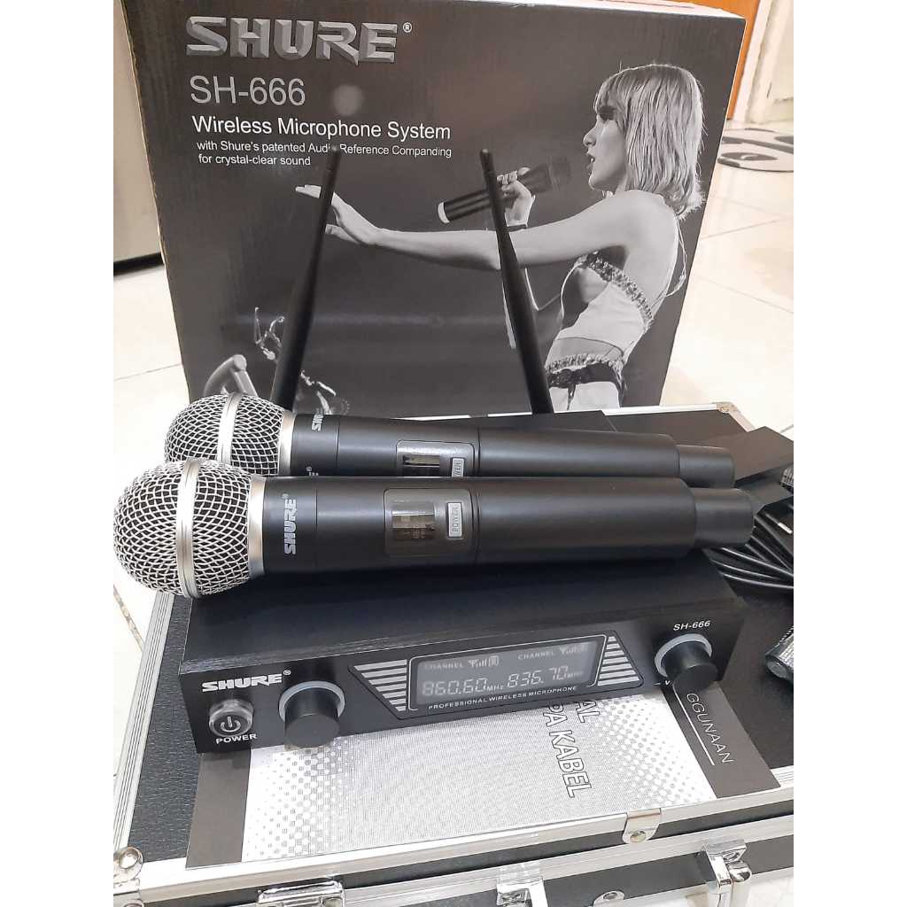 Mic Wireless Shure SH666 SH-666 SH555 SH-555 SH444 SH-444 UHF 2 Mic Handheld free koper besi