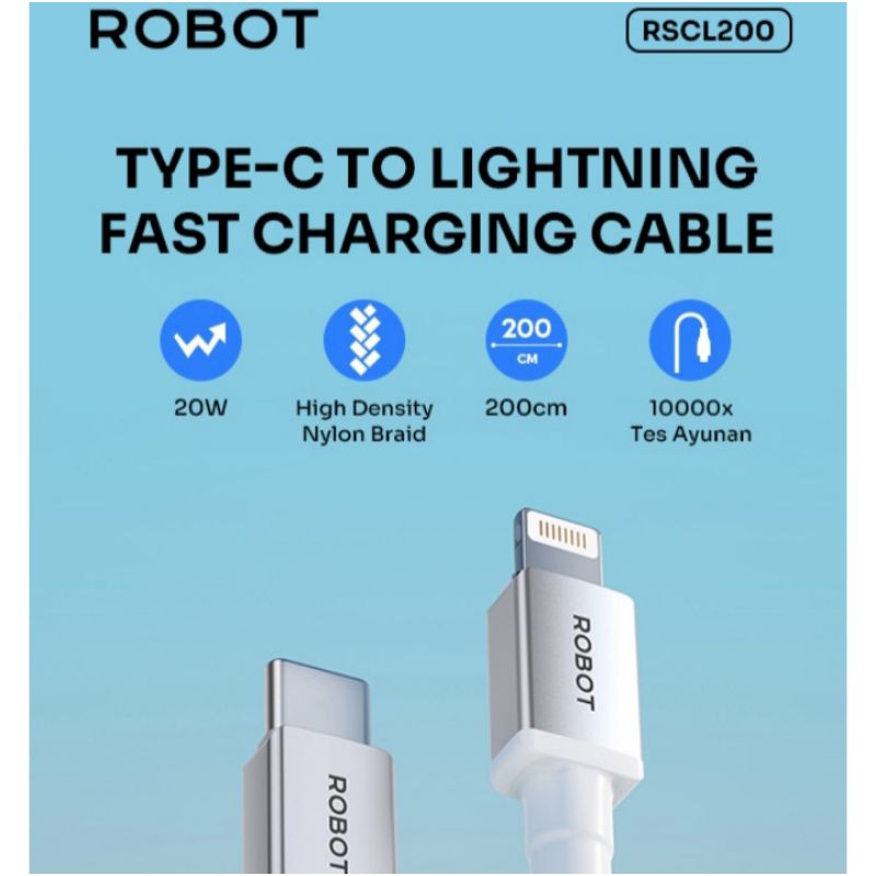 [ ORI ] ROBOT RSCL200 Data cable Tipe-C to Lightning 200cm 20w