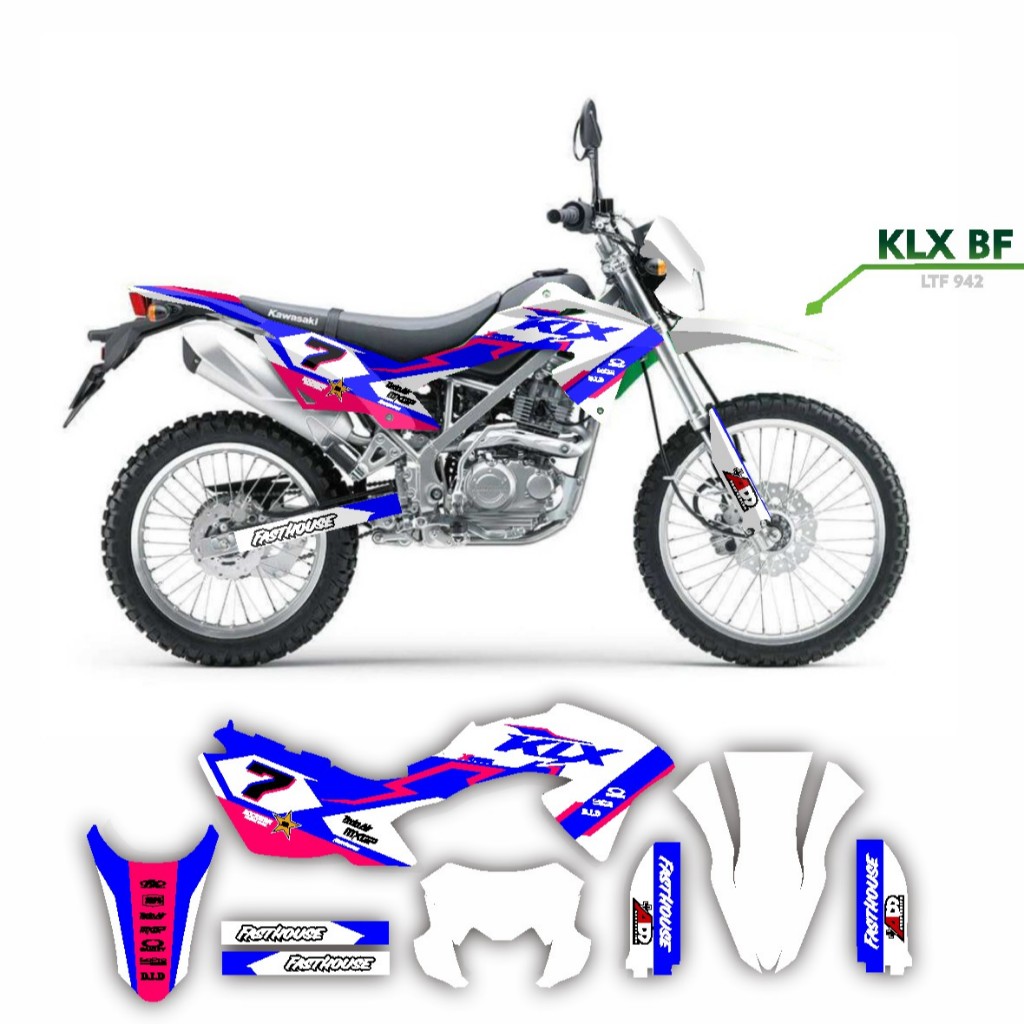 Decal Sticker KLX BF motif supermoto biru putih keren