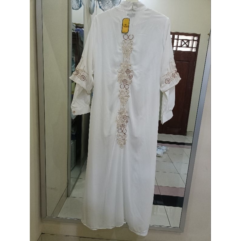 Gamis syar'i putih bungas dan dierdah,mandeh, fadiyah,midi salvina