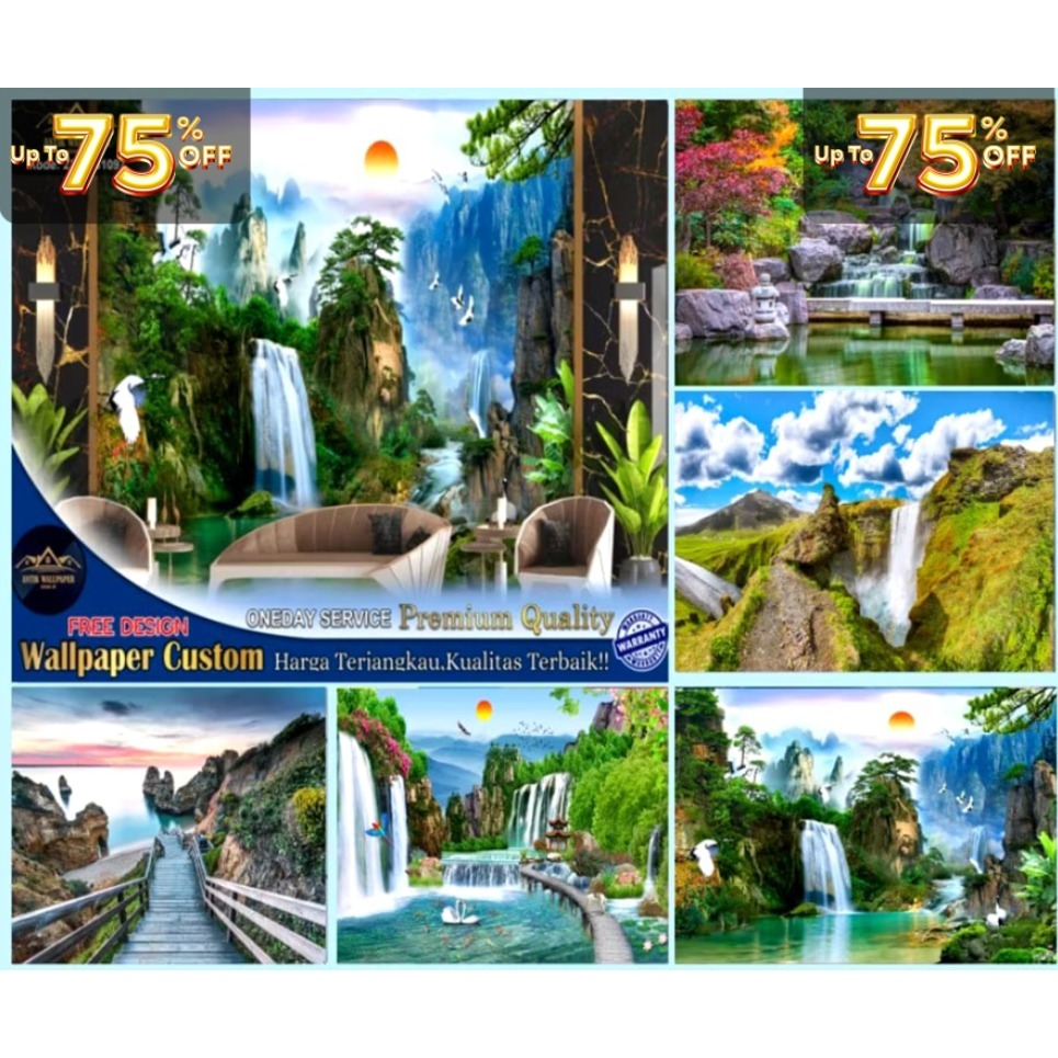 Wallpaper Custom 3D Motif Waterfall | Wallpaper Dinding | Wallpaper Custom | Wallpaper Ruang Tamu | 