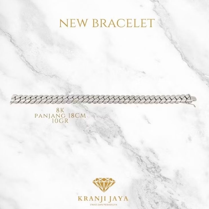 Gelang Rantai Sisik Naga Emas Putih 8K