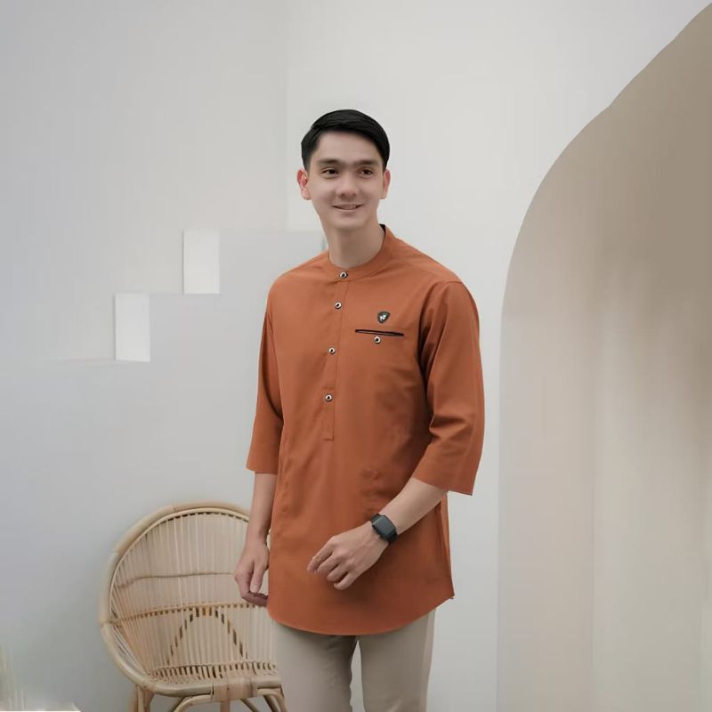 faiz 2 - baju koko kemeja kurta pria dewasa ukuran s m l xl xxl 3xl laki laki lengan 3 perempat 3/4 