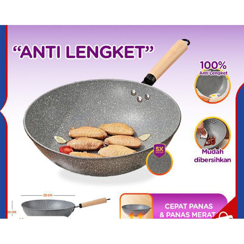 wajan batu medis Anti Lengket gagang kayu