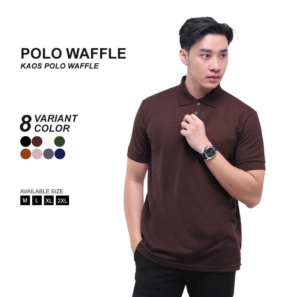BROGUY Kaos Polo Shirt Pria Waffle - Dark Brown