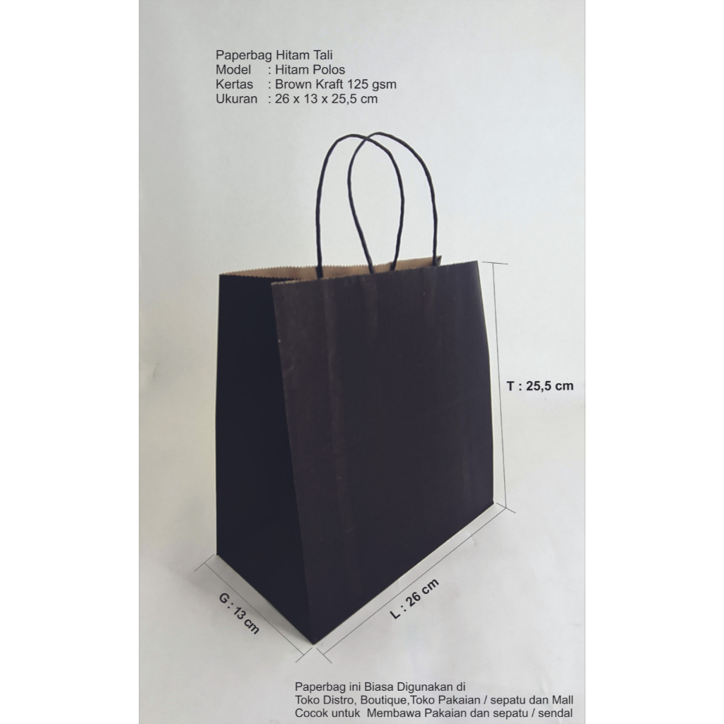 

Paperbag SOS XXL Kantong Kertas Hitam + Tali 26x13x25.5cm 125 GSM
