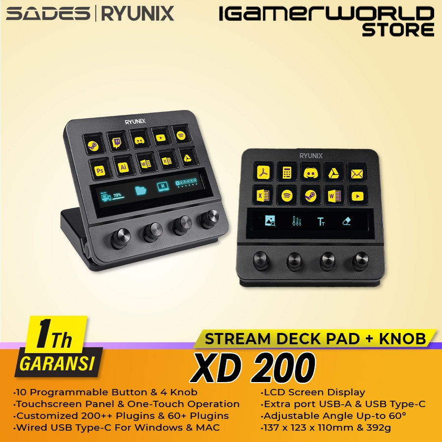 Ryunix XD200 / XD-200 Stream Deck LCD Keys Control Pad