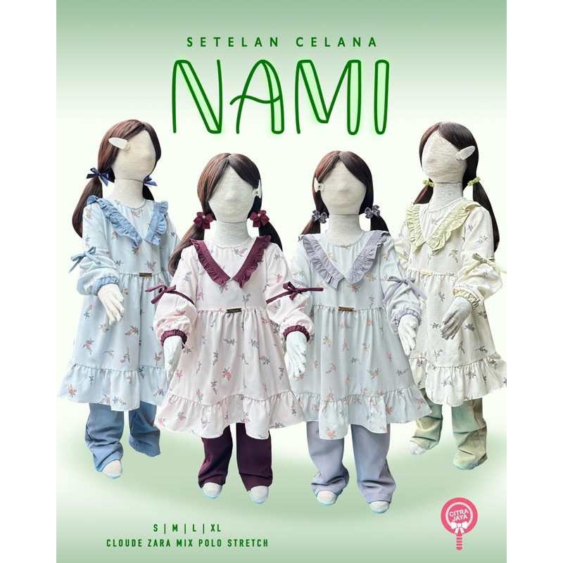 4-12 Tahun Setelan Nami Setelan celana anak perempuan model tunik baju muslim anak perempuan gamis a