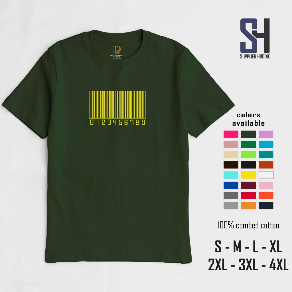 Baju Kaos Cowok Murah Bagus Sablon Barcode Warna Hijau Army Sporty Original Brended Nyaman Adem