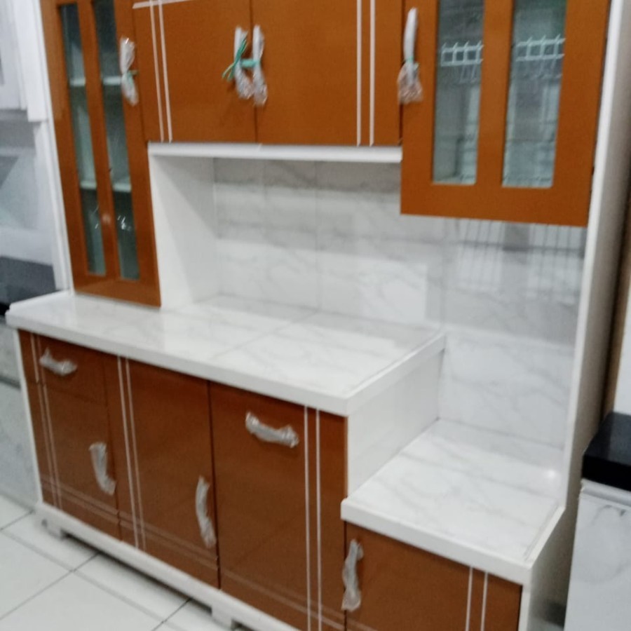 LEMARI DAPUR / RAK SAYUR / RAK PIRING KAYU 4 PINTU KERAMIK