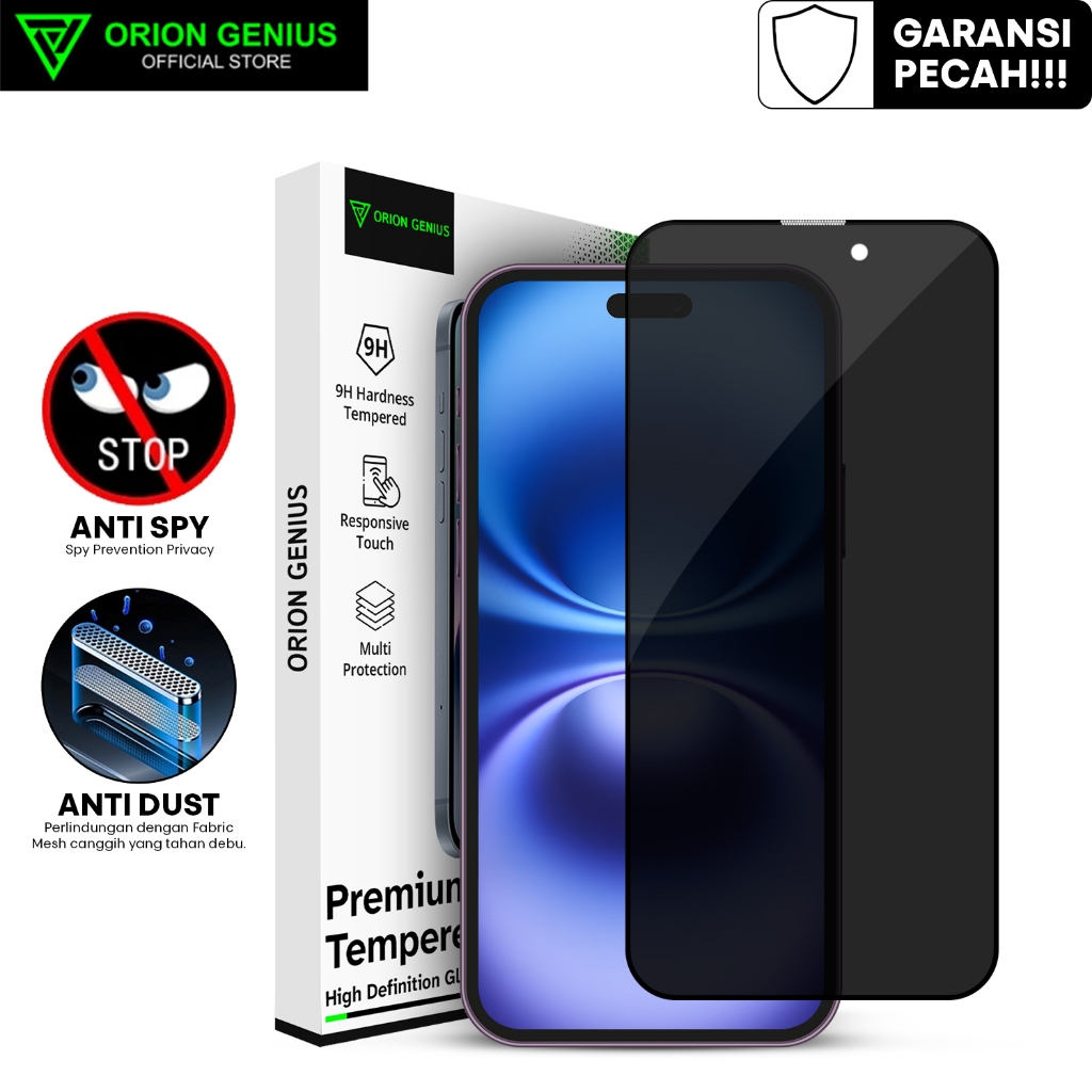Orion Genius Tempered Glass Anti Spy Anti Gores for iPhone 13 13 PRO Antispy Anti Gores Pelindung La