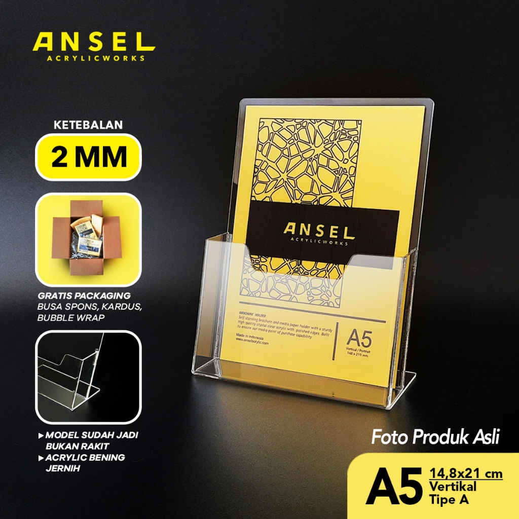 

ANSEL Tempat Brosur Akrilik / Acrylic Flyer Stand Holder - A5 - Tipe A Bening