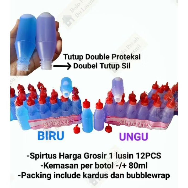 TERMURAH SPIRTUS HARGA GROSIR 1 LUSIN 12 PCS SPIRTUS -/+ 80 ML / Spirtus BIRU/ Spirtus UNGU / Spirtu