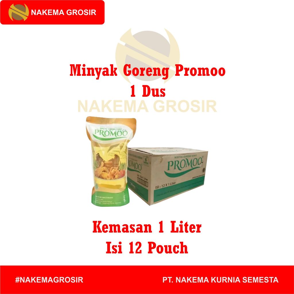 

MINYAK GORENG PROMOO 1 DUS KEMASAN 1 LITER ISI 12 POUCH