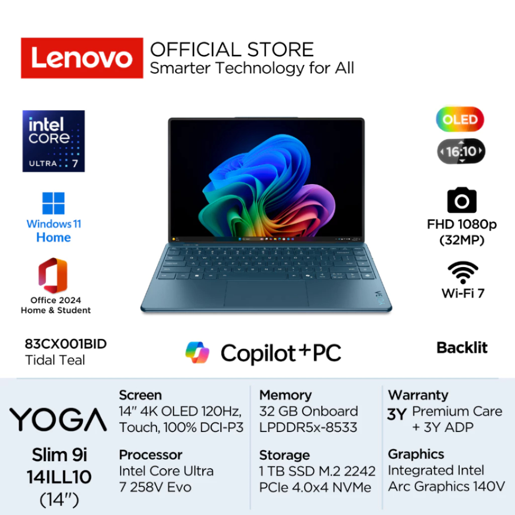Lenovo Yoga Slim 9i 14ILL10 Ultra 7 258V Evo  32GB Onboard 1TB SSD 14" 4.5K WQUXGA OLED Touch