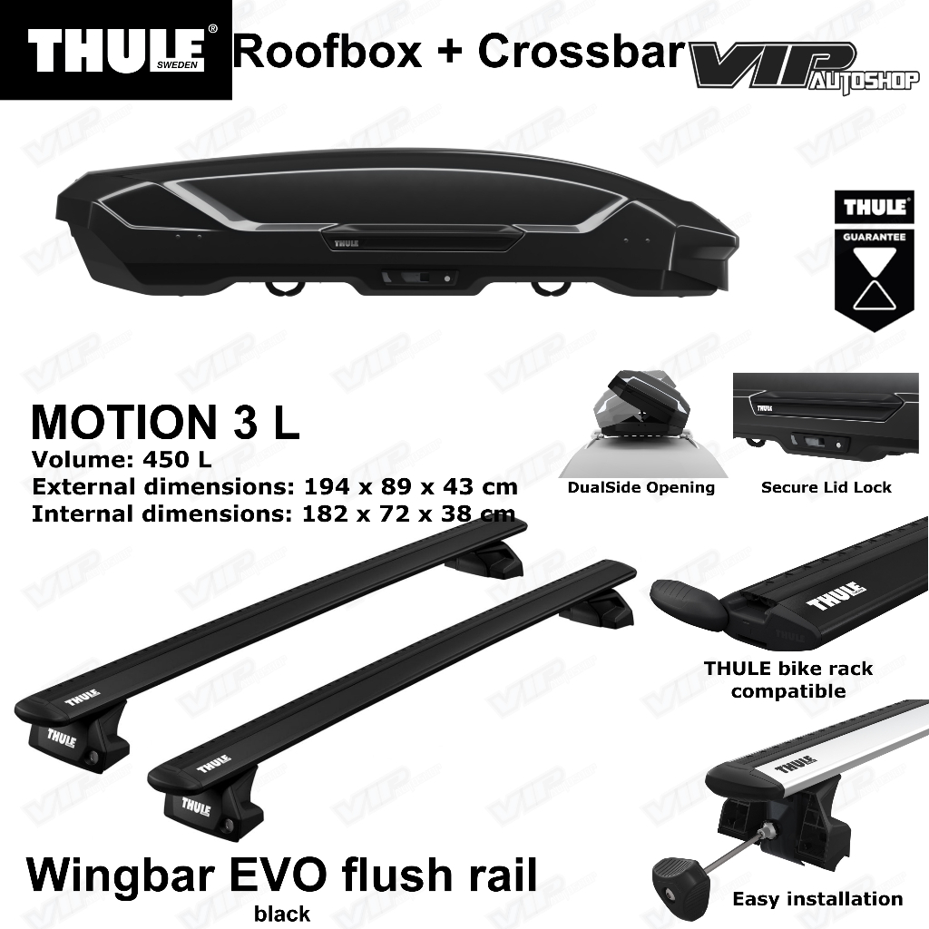 Roof Box THULE Original MOTION 3 L 450 + Crossbar All New Pajero Sport 2016-2026 Roof Rack Sweden
