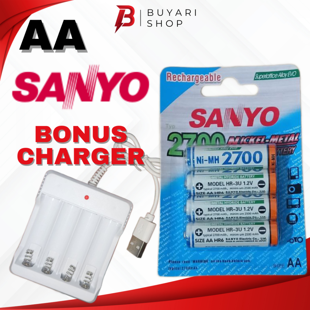 BONUS CHARGER Baterai AA Sanyo Isi 4 Rechargeable Cas Charger Charge Recharge Tamiya Murah Sony Sany