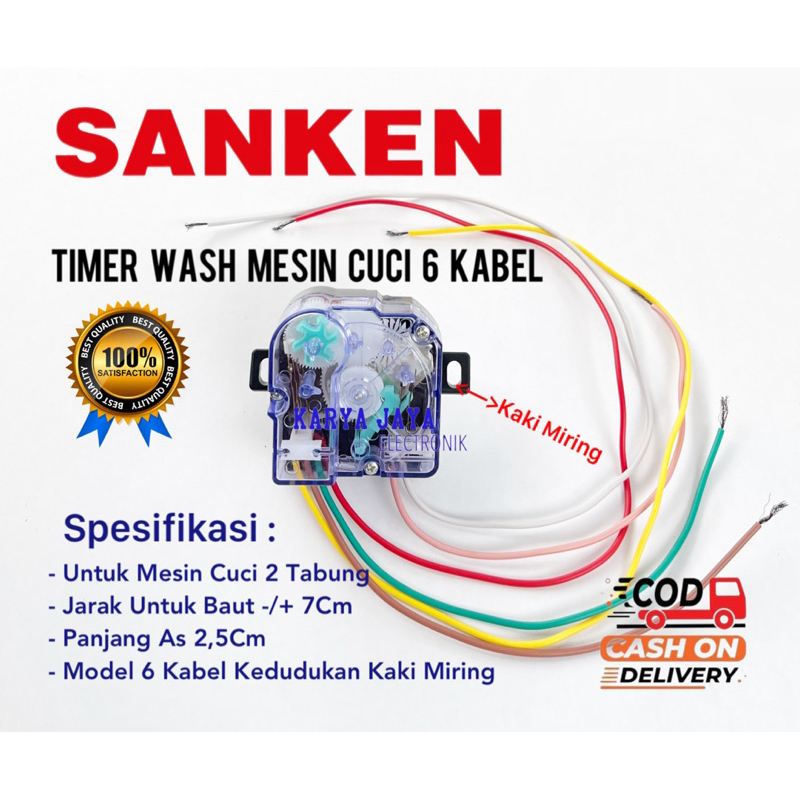 Timer Wash 6 Kabel Kaki Miring Mesin Cuci Sanken 2 Tabung - Timer Mesin Cuci Sanken 6 Kabel Baut Mir