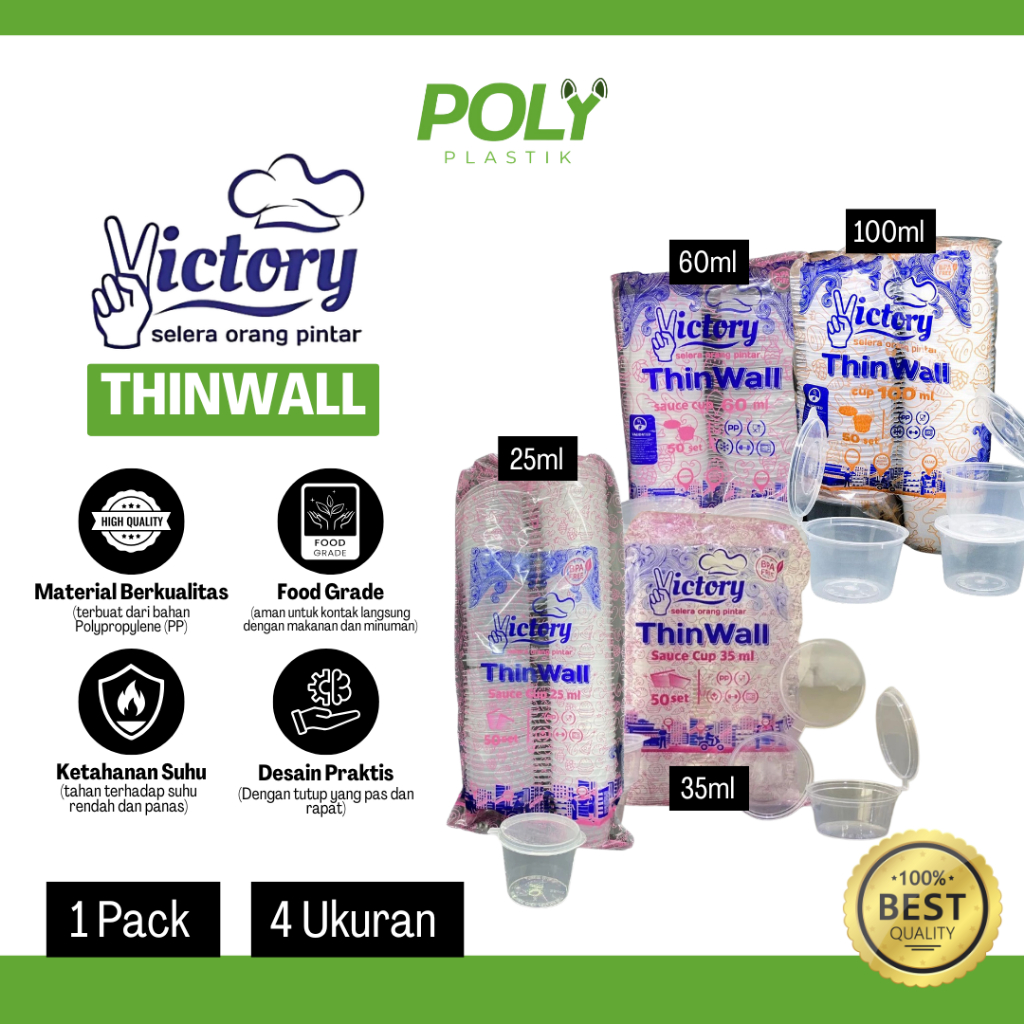 Thinwall Cup Bulat Cup Sambal/Sambel /Puding Plastik Rapat 25ml 35ml 60ml 100ml Per Pack Isi 50pcs