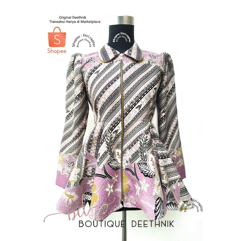 baju batik model peplum warna dusty purple
