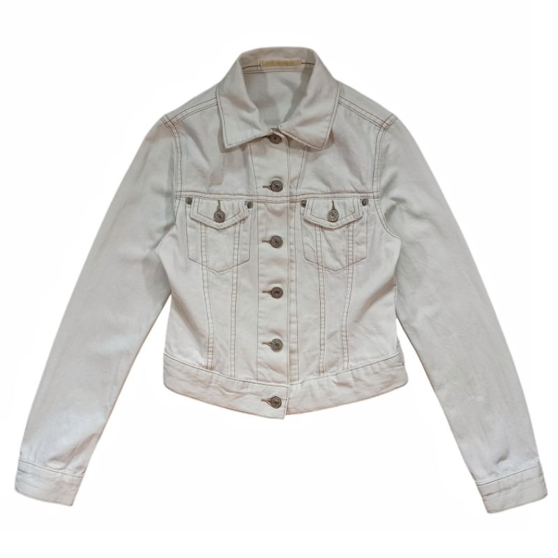 Uniqlo white putih denim jeans jacket