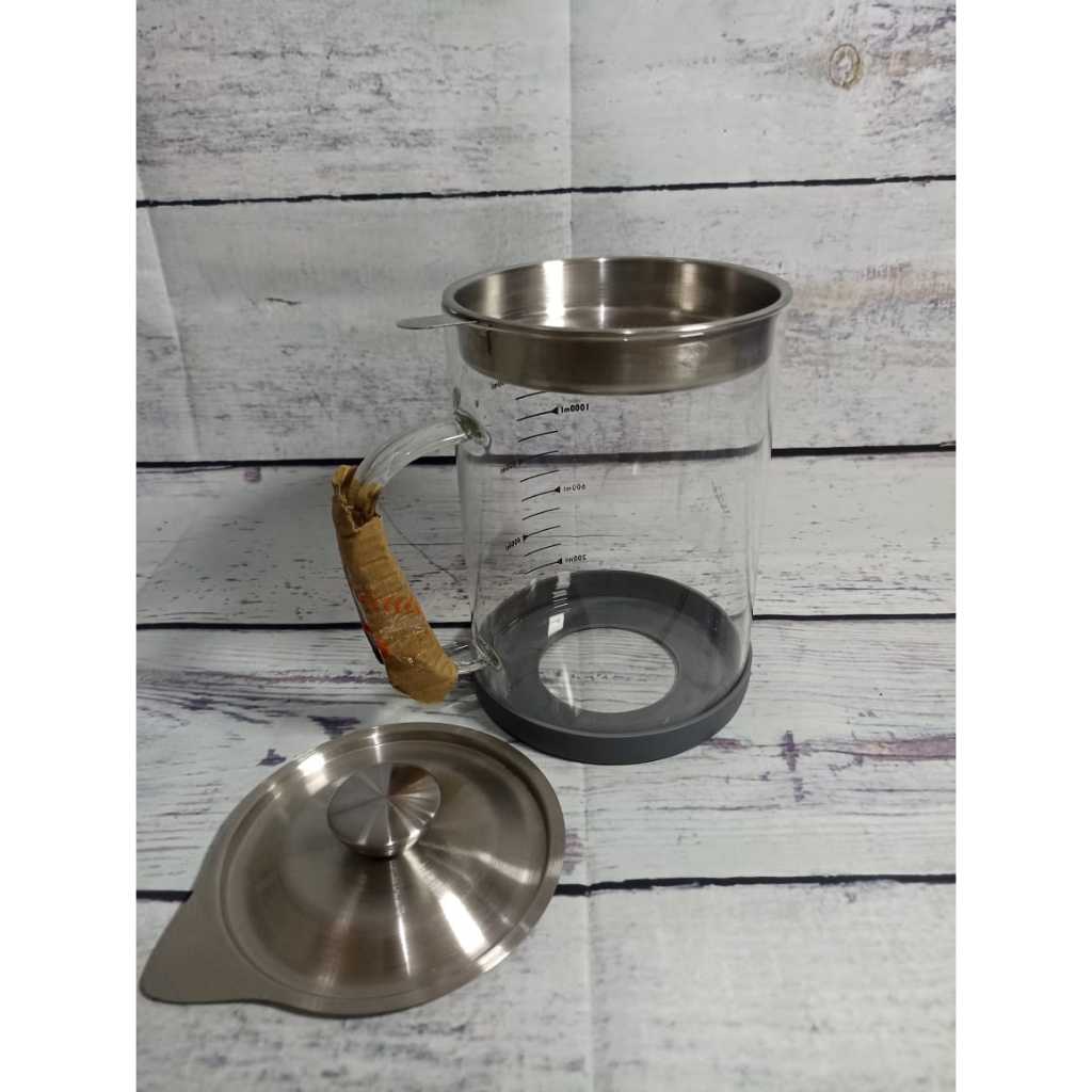 Botol Wadah Penyaring Minyak Goreng Kaca Tahan Panas 1500ml Transparan