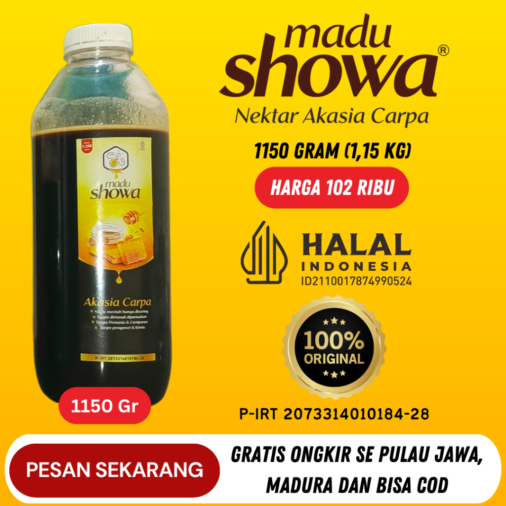 

Madu Showa Akasia 1150 Gram (1,15KG), Botol Kale, 100 % ASLI