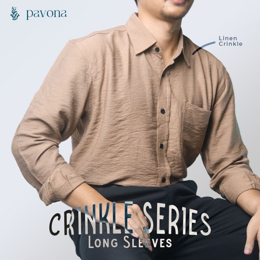 Brown Long Linen Crinkle Shirt Series - PAVONA