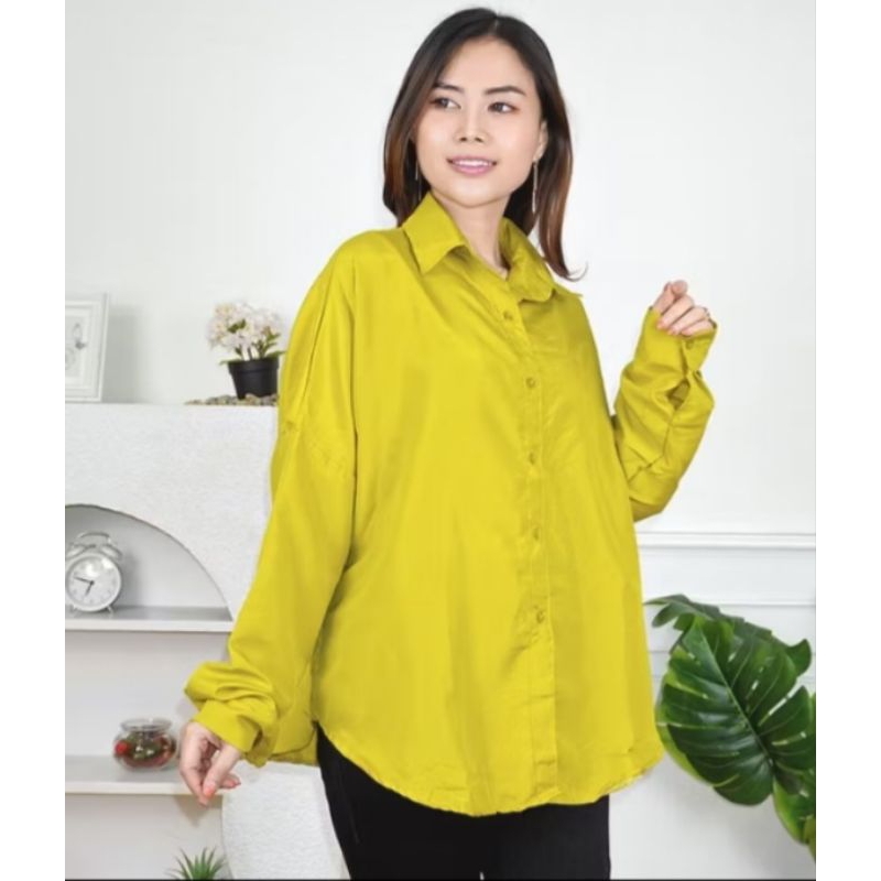 Kemeja Wanita Lemon Oversize Shirt Bahan Katun Poly Fit L Oversize Shirt Murah