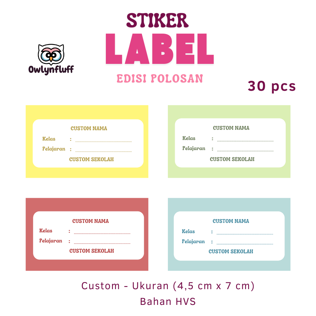 30 Pcs Stiker Label Nama Buku Edisi Polosan (Custom)