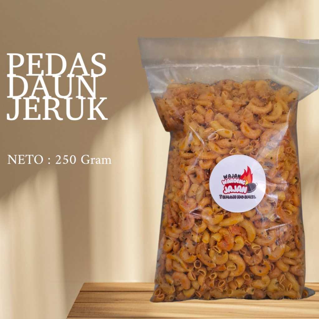 

Makaroni Cikruh Pedas Original Daun Jeruk 250 Gram Cemilan Gurih Cap Waroeng Jajan