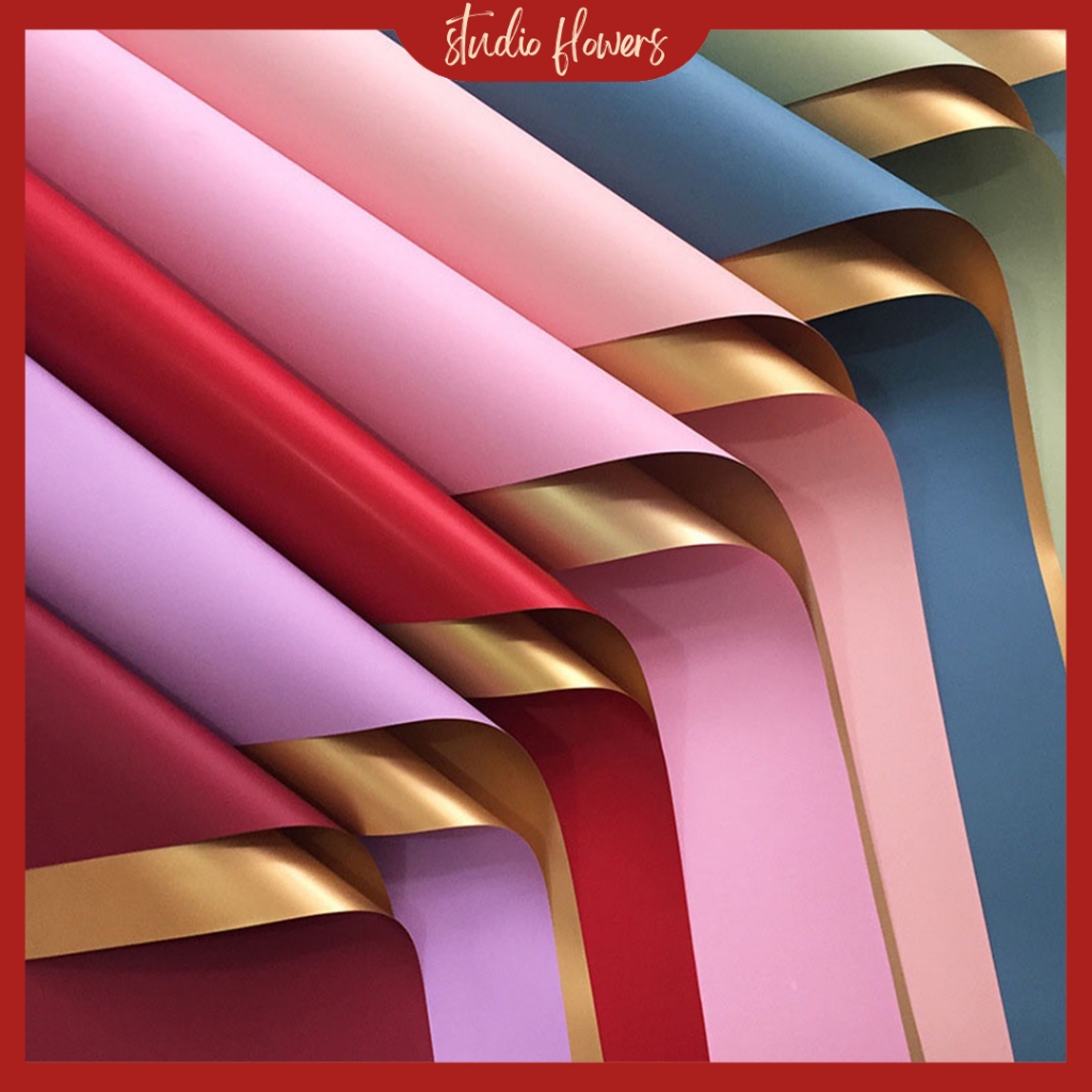 

Flower Wrapping Paper Bi Color 2 Warna Gold Emas Cellophane Kertas Bunga Korea KB02