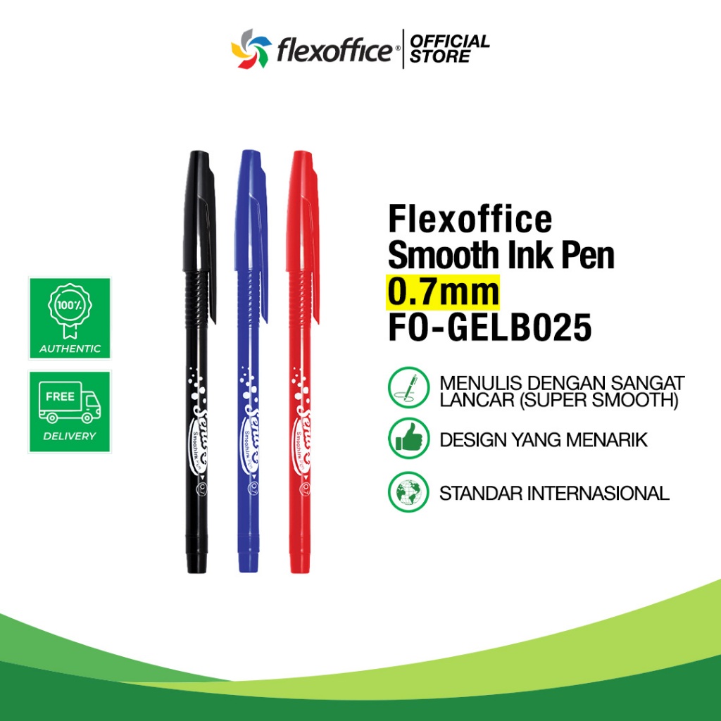 

FLEXOFFICE SMOOTH INK PEN FO-GELB025 0.7mm pen murah anti bocor lancar jaya enak menulis