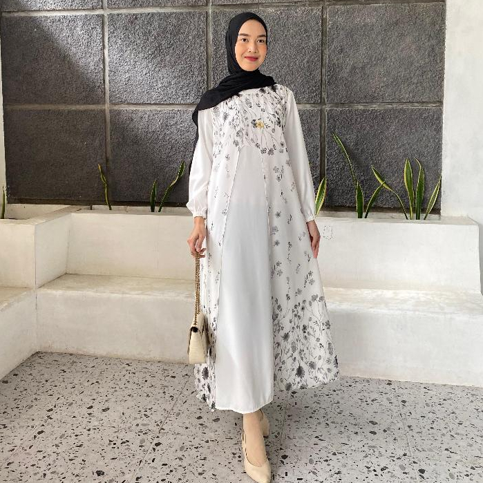 MARBELA ABAYA GAMIS PUTIH LEBARAN - DRESS COMBINASI MARBELA CERUTI
